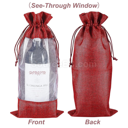 禮品訂造開窗麻布紅酒袋紀念品