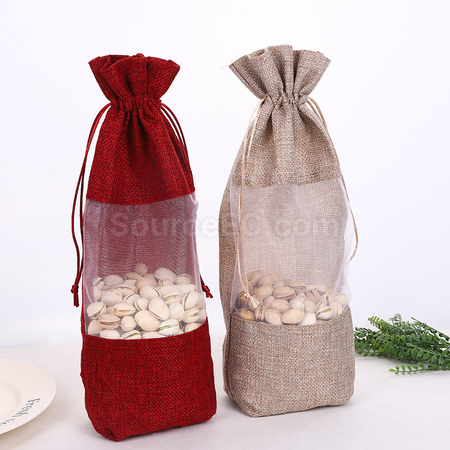 禮品訂造開窗麻布紅酒袋紀念品