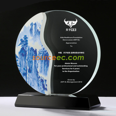 禮品訂造單面陶瓷水晶紀念座紀念品