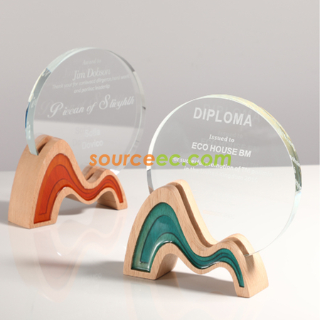 禮品訂造創意實木水晶獎座紀念品