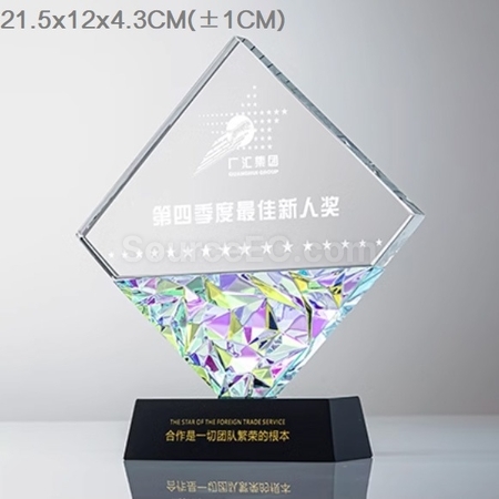禮品訂造炫彩水晶獎座紀念品