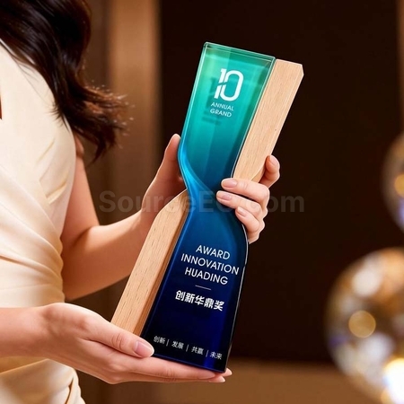 禮品訂造實木水晶獎座紀念品