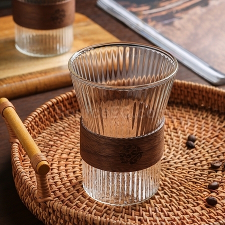禮品訂造日式豎紋泡茶隔熱玻璃杯紀念品