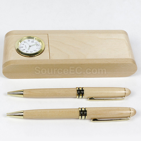 禮品訂造木質時鐘木筆套裝紀念品