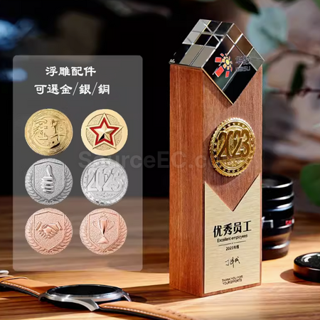 禮品訂造實木水晶獎座紀念品