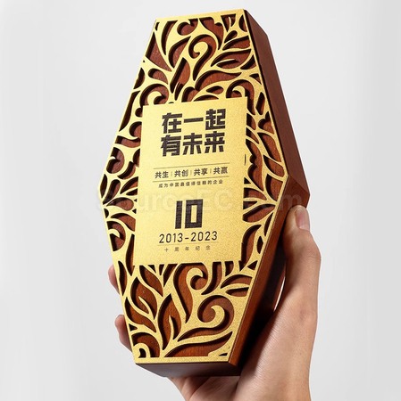 禮品訂造六邊形木質金屬獎座紀念品
