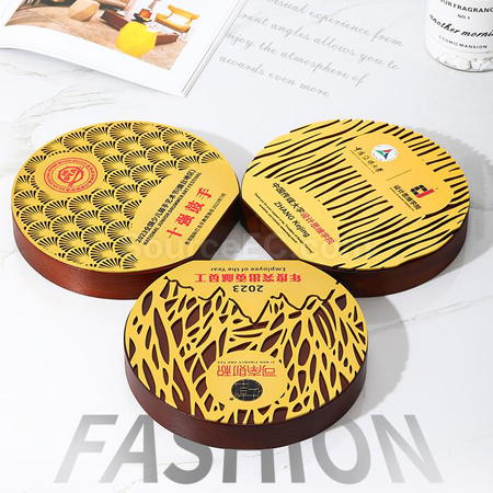禮品訂造圓形木質金屬獎座紀念品