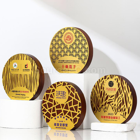 禮品訂造圓形木質金屬獎座紀念品