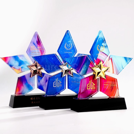 禮品訂造五角星水晶獎座紀念品