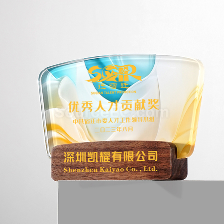 禮品訂造實木水晶紀念獎座紀念品