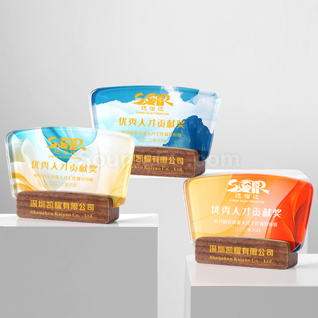 禮品訂造實木水晶紀念獎座紀念品