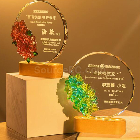 禮品訂造創意發光水晶獎座紀念品