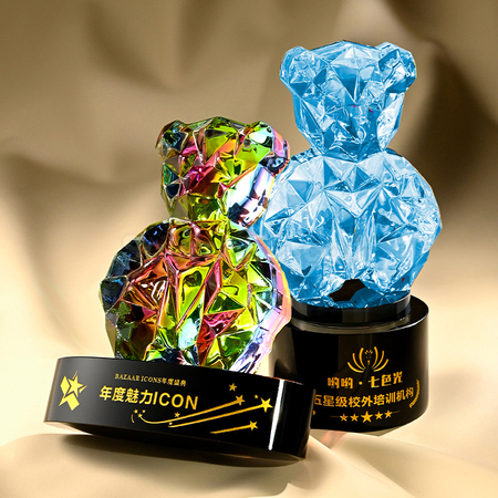 禮品訂造鍍彩BearBear熊水晶獎座紀念品