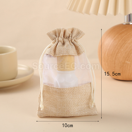 禮品訂造歐根紗拼接麻布束口袋紀念品