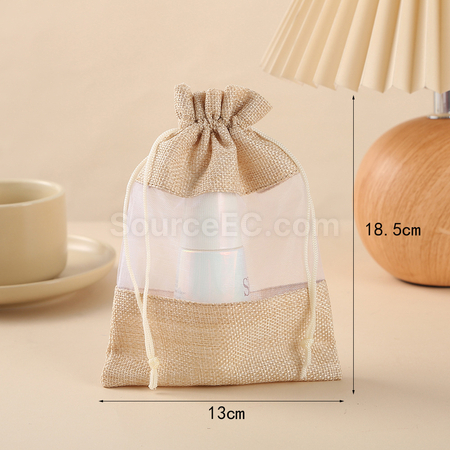 禮品訂造歐根紗拼接麻布束口袋紀念品