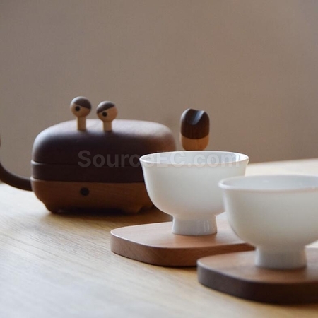 禮品訂造小螃蟹磁吸實木隔熱茶杯墊紀念品