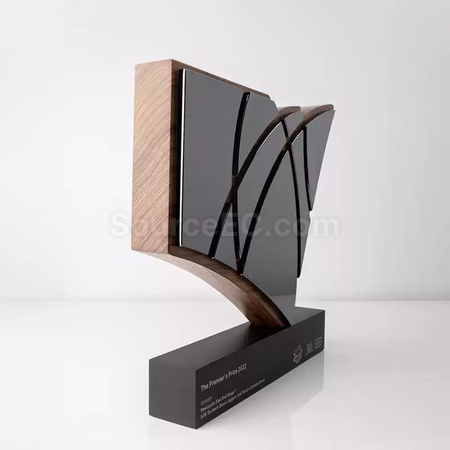 禮品訂造科技感實木獎座紀念品