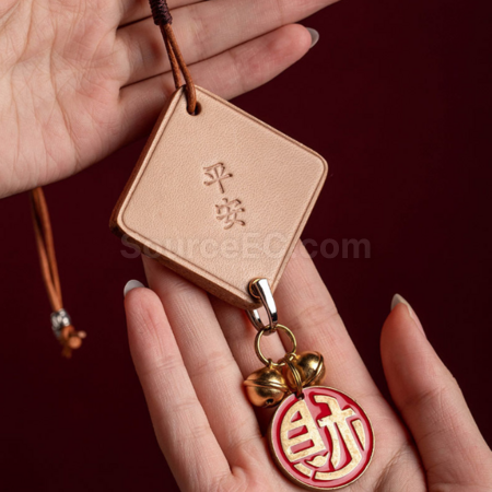 禮品訂造真皮手工鈴鐺福牌掛件紀念品