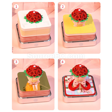 禮品訂造紙雕日曆玫瑰花帶燈3D立體便簽本紀念品