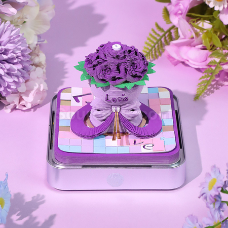 禮品訂造紙雕日曆玫瑰花帶燈3D立體便簽本紀念品