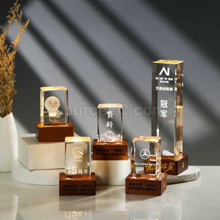 禮品訂造發光內雕水晶獎座紀念品