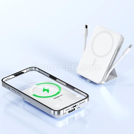 禮品訂造自帶線磁吸無線充移動電源紀念品