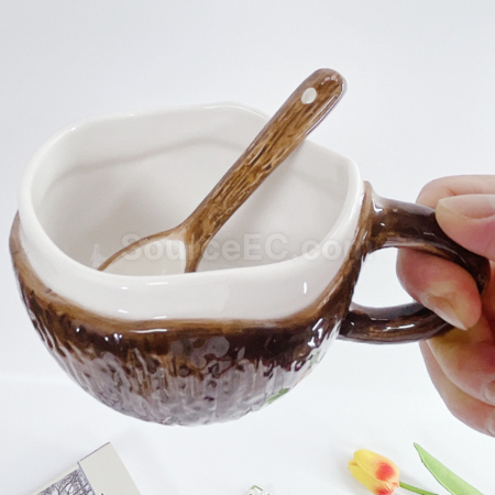 禮品訂造不規則椰子陶瓷馬克杯紀念品
