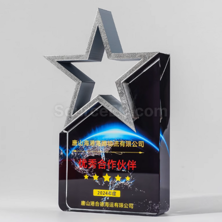 禮品訂造彩色五星水晶獎座紀念品