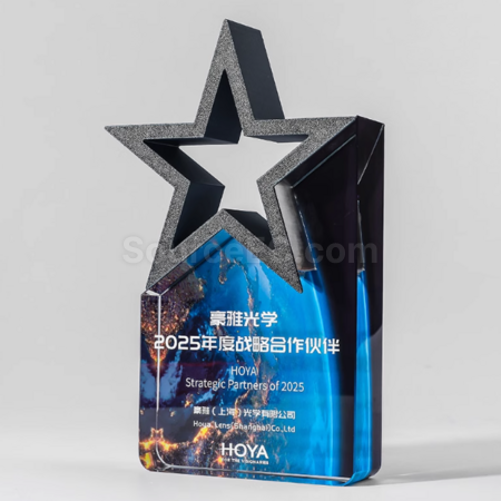 禮品訂造彩色五星水晶獎座紀念品