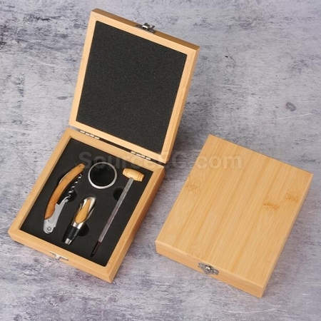 禮品訂造高級不鏽鋼開瓶器套裝竹盒紀念品