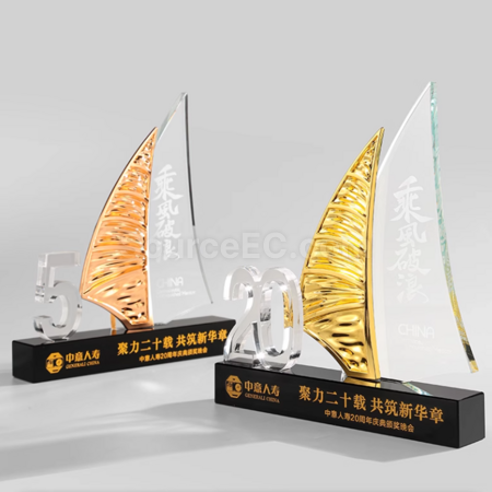 禮品訂造創意帆船水晶獎座紀念品