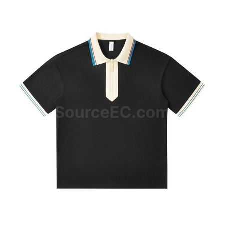 禮品訂造240g日系復古領口拉鍊撞色POLO衫紀念品