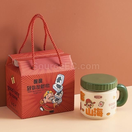 禮品訂造卡通財神爺杯子陶瓷馬克杯紀念品