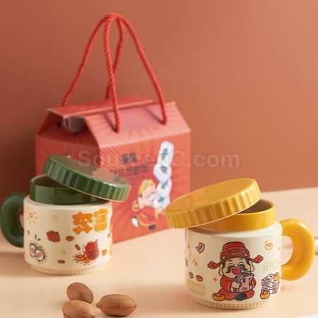 禮品訂造卡通財神爺杯子陶瓷馬克杯紀念品