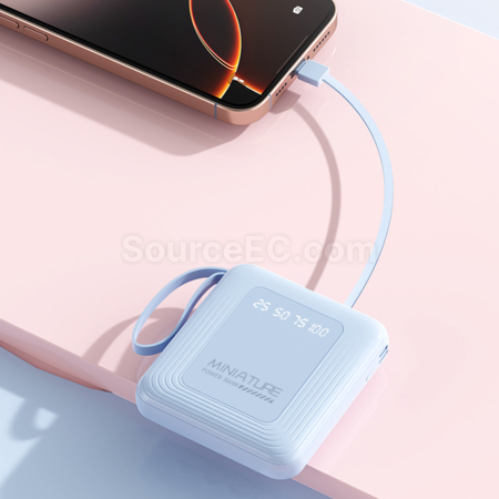 禮品訂造3C認證正方形自帶線移動電源紀念品