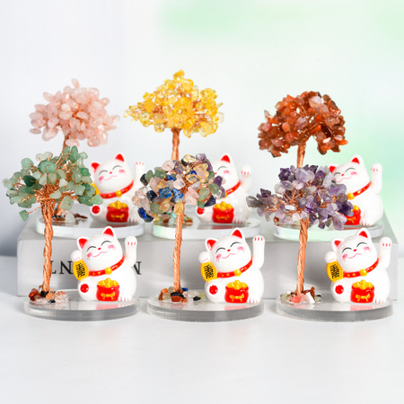 禮品訂造招財貓水晶樹紀念品