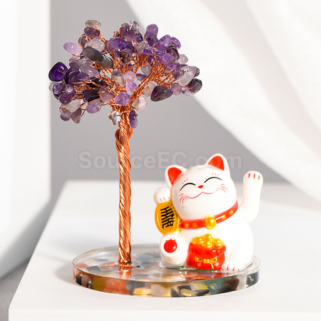 禮品訂造招財貓水晶樹紀念品