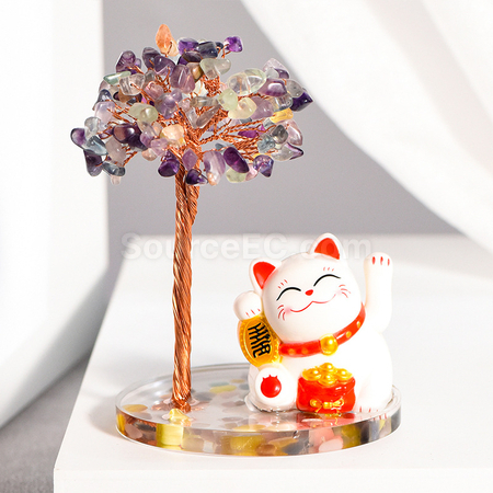 禮品訂造招財貓水晶樹紀念品