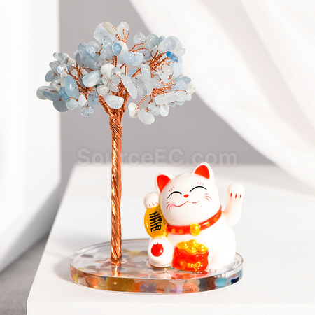 禮品訂造招財貓水晶樹紀念品