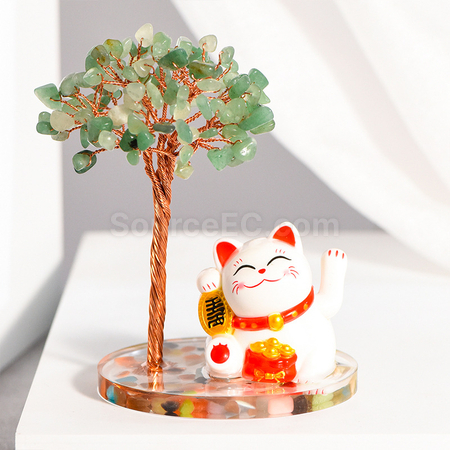 禮品訂造招財貓水晶樹紀念品