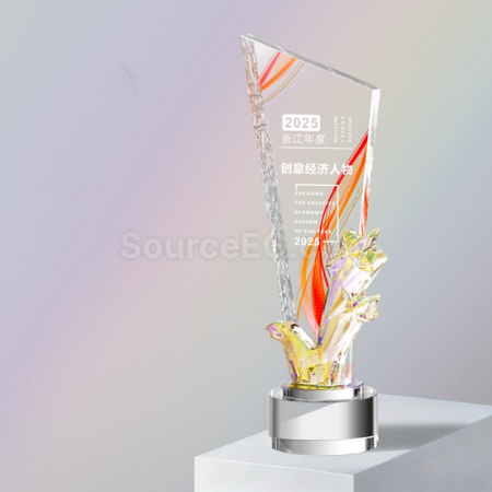 禮品訂造炫彩水晶獎座紀念品