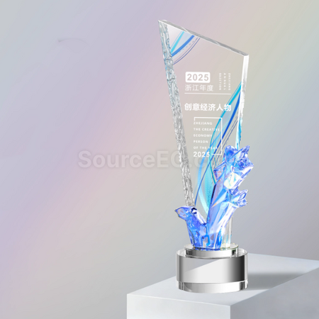 禮品訂造炫彩水晶獎座紀念品