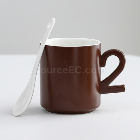 禮品訂造數字手柄陶瓷杯紀念品