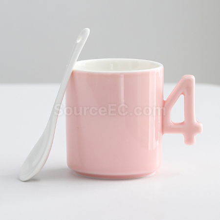 禮品訂造數字手柄陶瓷杯紀念品