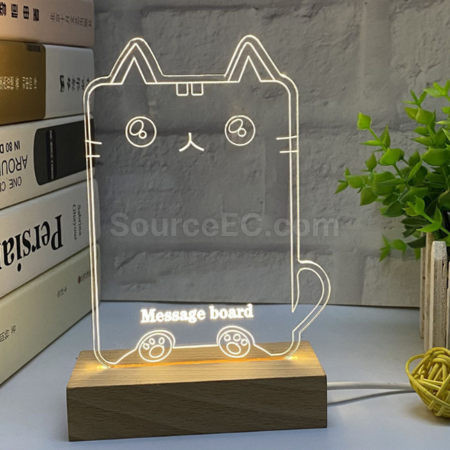 禮品訂造3d小夜燈記事板實木led臺燈紀念品
