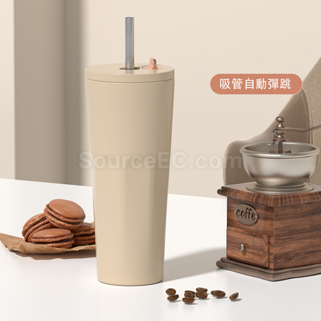 禮品訂造700ML大容量吸管自動彈跳漸變保溫杯紀念品