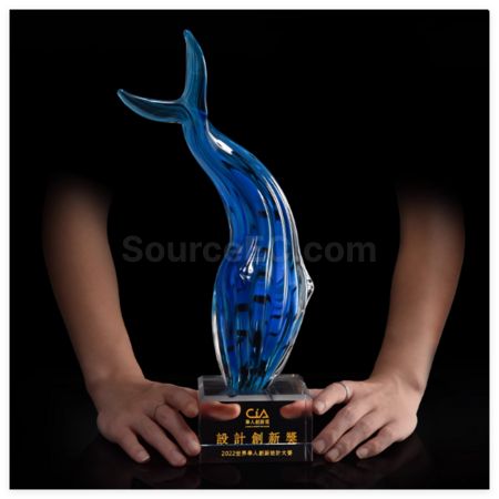 禮品訂造琉璃鯨魚水晶獎座紀念品