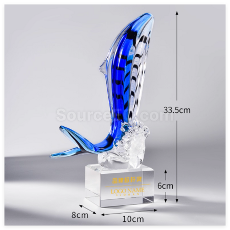 禮品訂造琉璃鯨魚水晶獎座紀念品