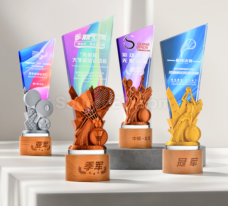 禮品訂造羽毛球網球運動水晶獎座紀念品
