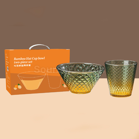 禮品訂造輕奢玻璃碗+杯套裝紀念品